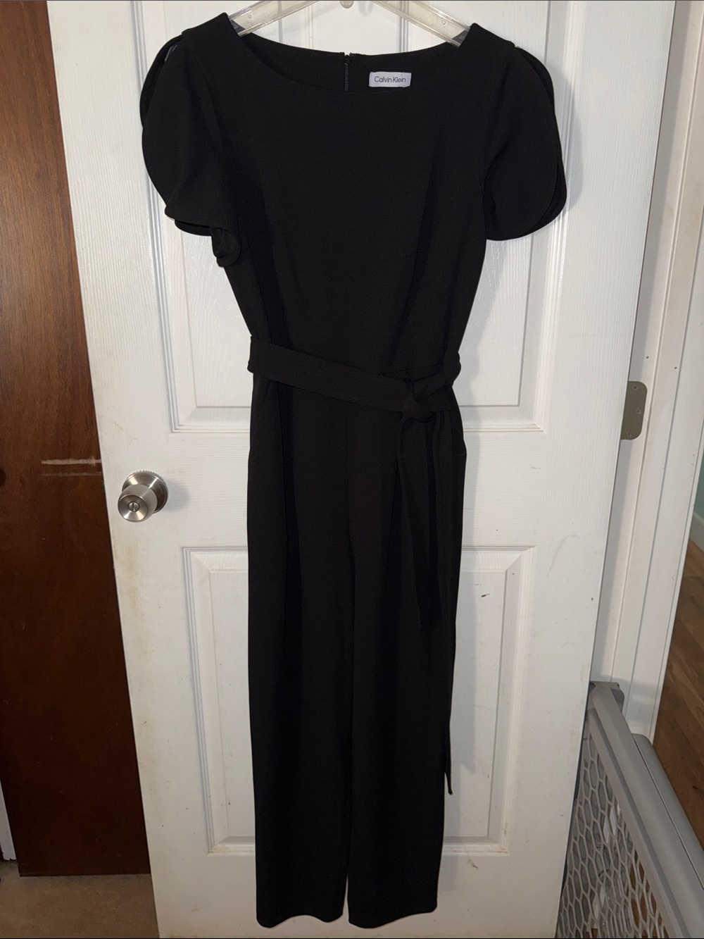 Calvin Klein Black Split Sleeve Belted Jumpsuit